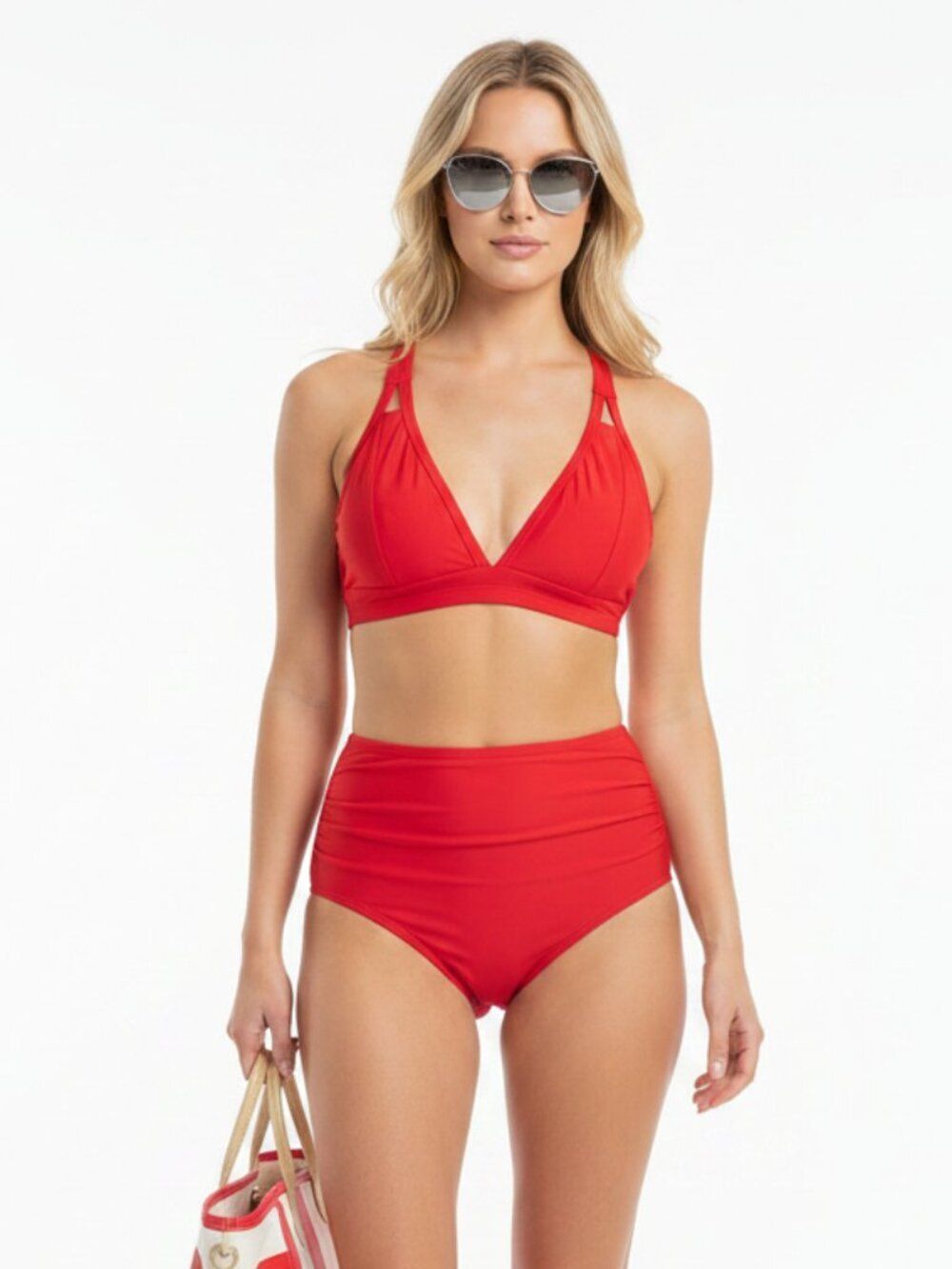 Cupshe Red High Waist 2 Piece Bikini Swim Bathing Suit Set NEW M D/DD